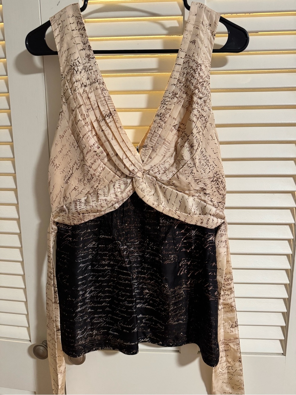 BCBGMaxAzria Script-Print Blouse in Cream and Black